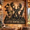 Custom Deer Hunting Metal Sign Personalized Name Buck Hunter Cabin Wall Art Gift Custom deer hunting metal sign in 16 gauge steel with personalized name for buck hunter cabin wall decor, lodge, garage, man cave and hunting gift.