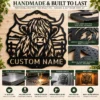Custom Highland Cow Metal Sign Personalized Name Farmhouse Wall Art Decor Gift Custom Highland cow metal sign in 16 gauge steel with personalized name for farmhouse wall decor, barn, ranch, country home, cattle lover and gift art.