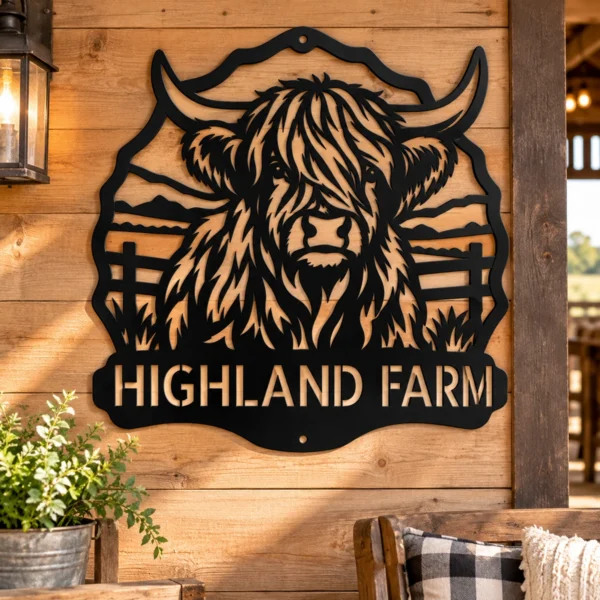 Custom Highland Cow Metal Sign Personalized Name Farmhouse Wall Art Decor Gift Custom Highland cow metal sign in 16 gauge steel with personalized name for farmhouse wall decor, barn, ranch, country home, cattle lover and gift art.