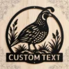 Custom Quail Metal Sign Personalized Name Bird Hunter Gift Farmhouse Wall Art Custom quail metal sign in 16 gauge steel with personalized name for bird hunter wall decor, farmhouse, cabin, barn, garage and outdoor gift art.