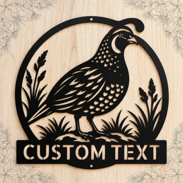 Custom Quail Metal Sign Personalized Name Bird Hunter Gift Farmhouse Wall Art Custom quail metal sign in 16 gauge steel with personalized name for bird hunter wall decor, farmhouse, cabin, barn, garage and outdoor gift art.