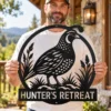 Custom Quail Metal Sign Personalized Name Bird Hunter Gift Farmhouse Wall Art Custom quail metal sign in 16 gauge steel with personalized name for bird hunter wall decor, farmhouse, cabin, barn, garage and outdoor gift art.