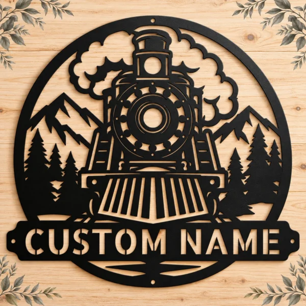 Custom Steam Train Metal Sign Personalized Railroad Locomotive Wall Decor Custom steam train metal sign personalized with name or railroad text, vintage steam locomotive wall decor for train rooms, garages and railway enthusiasts.