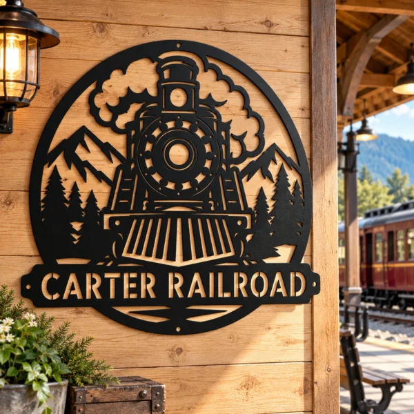 Custom Steam Train Metal Sign Personalized Railroad Locomotive Wall Decor Custom steam train metal sign personalized with name or railroad text, vintage steam locomotive wall decor for train rooms, garages and railway enthusiasts.