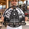 Custom Steam Train Metal Sign Personalized Railroad Locomotive Wall Decor Custom steam train metal sign personalized with name or railroad text, vintage steam locomotive wall decor for train rooms, garages and railway enthusiasts.