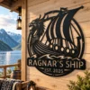 Custom Viking Ship Metal Sign Personalized Norse Totem Wall Art Decor Gift Custom Viking ship metal sign in 16 gauge steel with personalized name for Norse wall decor, Viking fan, man cave, cabin, office and gift art.
