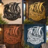 Custom Viking Ship Metal Sign Personalized Norse Totem Wall Art Decor Gift Custom Viking ship metal sign in 16 gauge steel with personalized name for Norse wall decor, Viking fan, man cave, cabin, office and gift art.