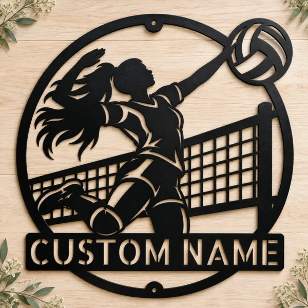 Custom Volleyball Metal Sign Personalized Name Volleyball Coach Sport Gift Custom volleyball metal sign in 16 gauge steel with personalized name for volleyball coach wall decor, player bedroom, gym, team room and sports gift.