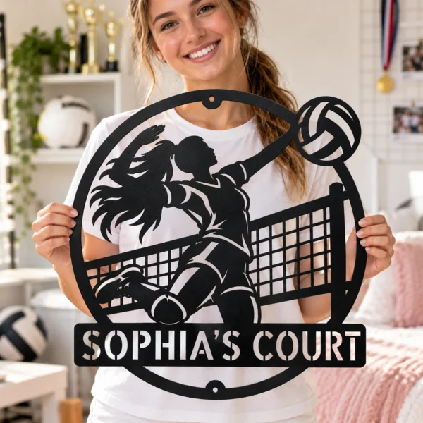 Custom Volleyball Metal Sign Personalized Name Volleyball Coach Sport Gift Custom volleyball metal sign in 16 gauge steel with personalized name for volleyball coach wall decor, player bedroom, gym, team room and sports gift.