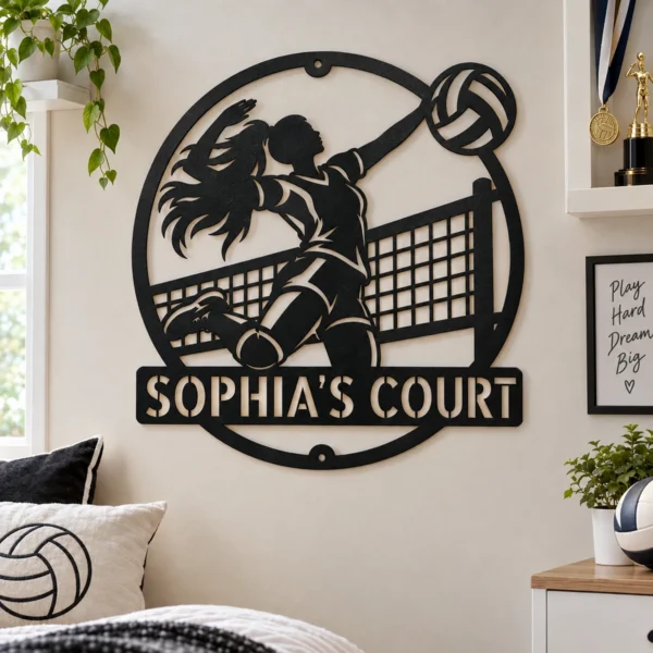 Custom Volleyball Metal Sign Personalized Name Volleyball Coach Sport Gift Custom volleyball metal sign in 16 gauge steel with personalized name for volleyball coach wall decor, player bedroom, gym, team room and sports gift.
