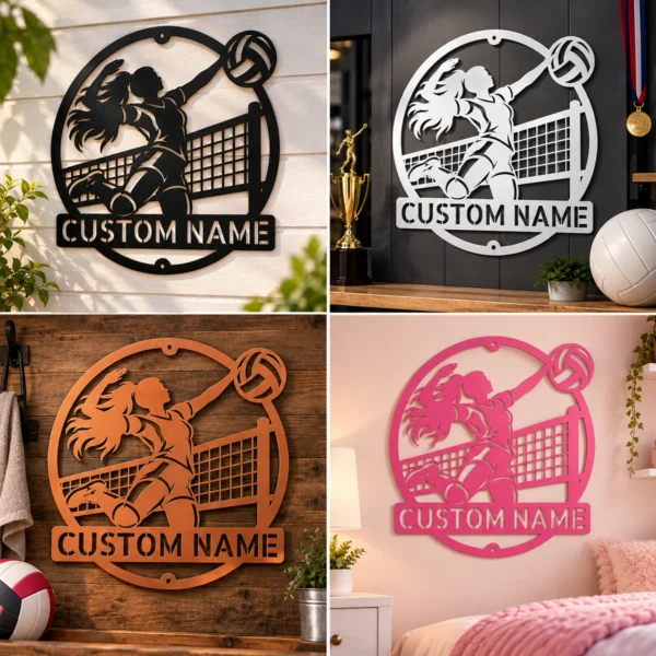 Custom Volleyball Metal Sign Personalized Name Volleyball Coach Sport Gift Custom volleyball metal sign in 16 gauge steel with personalized name for volleyball coach wall decor, player bedroom, gym, team room and sports gift.