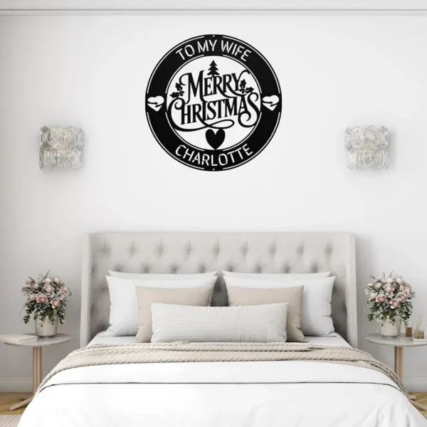 Custom Merry Christmas Metal Sign Personalized Family Name Holiday Wall Decor Custom Merry Christmas metal sign in 16 gauge steel with personalized family name for Christmas wall decor, porch, entryway, fireplace and holiday gift.