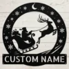 Custom Santa Sleigh Metal Sign Personalized Family Name Christmas Wall Decor Custom Santa sleigh metal sign in 16 gauge steel with personalized family name for Christmas wall decor, front porch, fireplace, home and holiday gift.