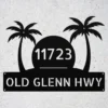 Custom Palm Tree Address Sign Personalized House Number Metal Beach Decor Gift Custom palm tree address sign in 16 gauge steel with personalized house number for tropical home decor, front yard, porch, gate, patio and gift.