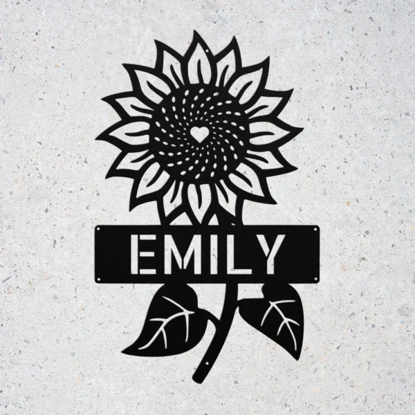 Custom Sunflower Metal Sign Personalized Name Flower Garden Wall Art Decor Gift Custom sunflower metal sign in 16 gauge steel with personalized name for flower garden wall decor, farmhouse, patio, porch, and garden gift art.