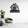 Custom mushroom house metal sign in 16 gauge steel with personalized name for garden wall decor, fairy garden, patio, porch, cabin and gift art.
