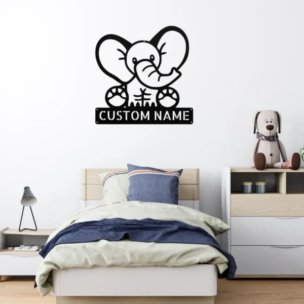 Custom Elephant Metal Sign Personalized Name Safari Nursery Wall Art Decor Gift Custom elephant metal sign in 16 gauge steel with personalized name for safari nursery wall decor, kids room, playroom, animal lover and gift art.