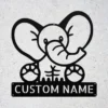 Custom Elephant Metal Sign Personalized Name Safari Nursery Wall Art Decor Gift Custom elephant metal sign in 16 gauge steel with personalized name for safari nursery wall decor, kids room, playroom, animal lover and gift art.