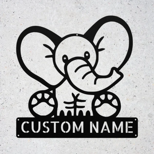 Custom Elephant Metal Sign Personalized Name Safari Nursery Wall Art Decor Gift Custom elephant metal sign in 16 gauge steel with personalized name for safari nursery wall decor, kids room, playroom, animal lover and gift art.