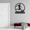 Custom soccer metal sign in 16 gauge steel with personalized player name for football wall decor, soccer bedroom, team room, gym and sports gift.