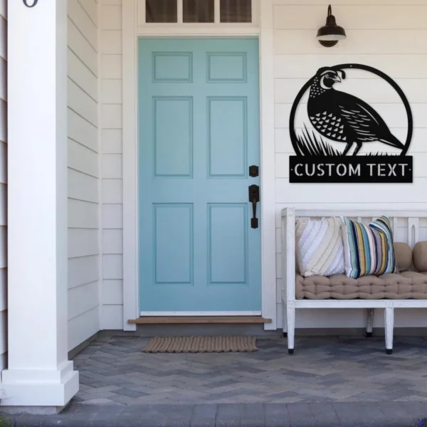 Custom Quail Metal Sign Personalized Name Bird Hunter Gift Farmhouse Wall Art Custom quail metal sign in 16 gauge steel with personalized name for bird hunter wall decor, farmhouse, cabin, barn, garage and outdoor gift art.