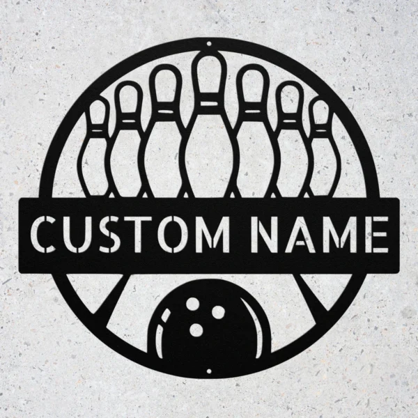 Custom Bowling Metal Sign Personalized Name Bowling Alley Wall Art Decor Gift Custom bowling metal sign in 16 gauge steel with personalized name for bowling alley wall decor, game room, garage, bowling team and gift art.