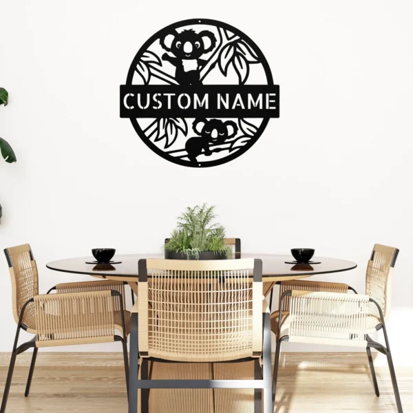 Custom Koala Metal Sign Personalized Name Safari Nursery Wall Art Decor Gift Custom koala metal sign in 16 gauge steel with personalized name for safari nursery wall decor, kids room, playroom, wildlife and gift art.
