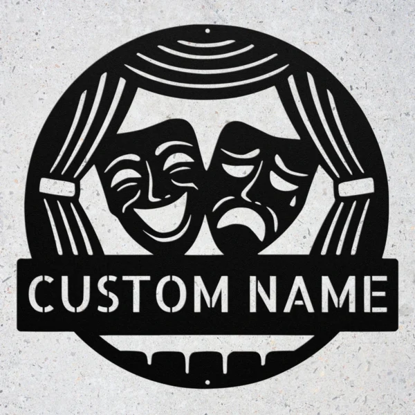 Custom Performing Arts Metal Sign Personalized Name Theater Drama Studio Gift Custom performing arts metal sign in 16 gauge steel with personalized name for theater wall decor, drama studio, rehearsal room, school and gift art.