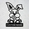 Custom Bunny Metal Sign Personalized Name Easter Nursery Wall Art Decor Gift Custom bunny metal sign in 16 gauge steel with personalized name for Easter nursery wall decor, kids room, garden, farmhouse and bunny lover gift.