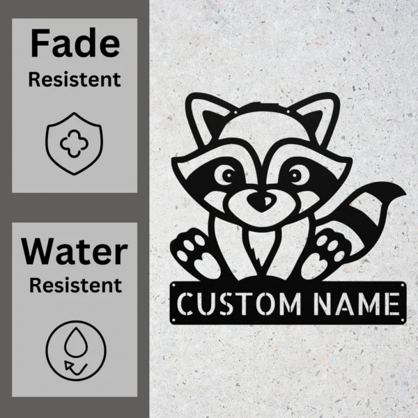 Custom Raccoon Metal Sign Personalized Name Wildlife Nature Wall Art Decor Gift Custom raccoon metal sign in 16 gauge steel with personalized name for wildlife wall decor, cabin, farmhouse, garden, nature lover and gift art.