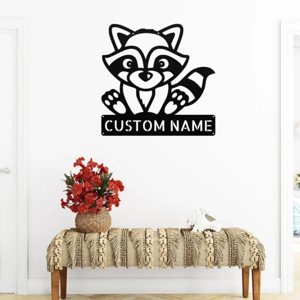 Custom Raccoon Metal Sign Personalized Name Wildlife Nature Wall Art Decor Gift Custom raccoon metal sign in 16 gauge steel with personalized name for wildlife wall decor, cabin, farmhouse, garden, nature lover and gift art.