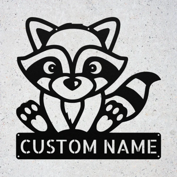 Custom Raccoon Metal Sign Personalized Name Wildlife Nature Wall Art Decor Gift Custom raccoon metal sign in 16 gauge steel with personalized name for wildlife wall decor, cabin, farmhouse, garden, nature lover and gift art.