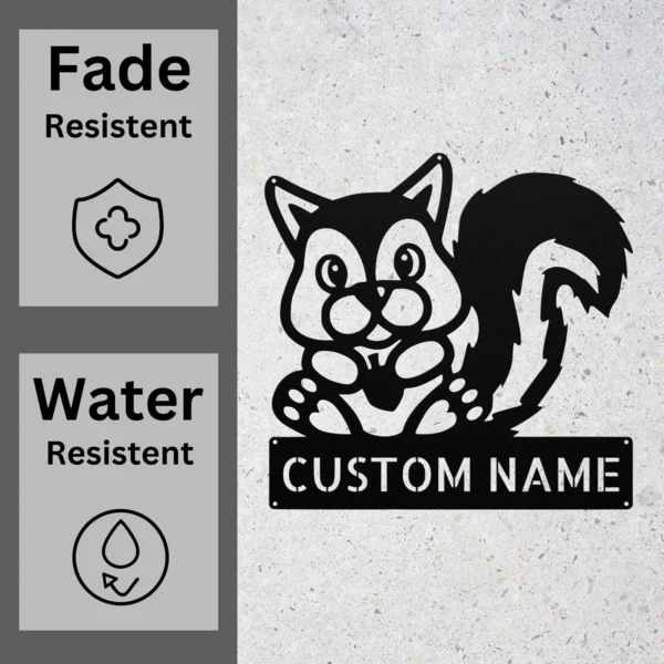 Custom Squirrel Metal Sign Personalized Name Wildlife Garden Wall Art Decor Gift Custom squirrel metal sign in 16 gauge steel with personalized name for wildlife garden wall decor, farmhouse, cabin, patio, porch and gift art.