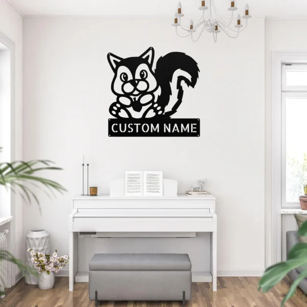Custom Squirrel Metal Sign Personalized Name Wildlife Garden Wall Art Decor Gift Custom squirrel metal sign in 16 gauge steel with personalized name for wildlife garden wall decor, farmhouse, cabin, patio, porch and gift art.