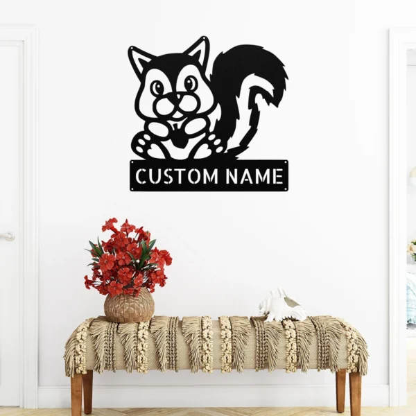 Custom Squirrel Metal Sign Personalized Name Wildlife Garden Wall Art Decor Gift Custom squirrel metal sign in 16 gauge steel with personalized name for wildlife garden wall decor, farmhouse, cabin, patio, porch and gift art.