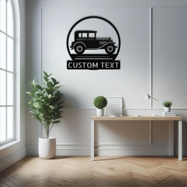 Custom Classic Car Metal Sign Personalized Garage Name Auto Wall Art Gift Custom classic car metal sign in 16 gauge steel with personalized garage name for vintage auto wall decor, garage, workshop, man cave and car gift.