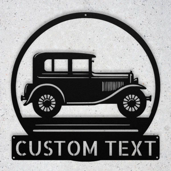 Custom Classic Car Metal Sign Personalized Garage Name Auto Wall Art Gift Custom classic car metal sign in 16 gauge steel with personalized garage name for vintage auto wall decor, garage, workshop, man cave and car gift.