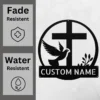 Custom Dove And Cross Metal Sign Personalized Name Religious Wall Art Decor Gift Custom dove and cross metal sign in 16 gauge steel with personalized name for Christian wall decor, home, church, prayer room, garden and gift art.