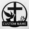 Custom Dove And Cross Metal Sign Personalized Name Religious Wall Art Decor Gift Custom dove and cross metal sign in 16 gauge steel with personalized name for Christian wall decor, home, church, prayer room, garden and gift art.