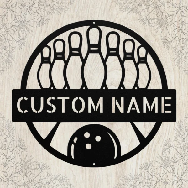 Custom Bowling Metal Sign Personalized Name Bowling Alley Wall Art Decor Gift Custom bowling metal sign in 16 gauge steel with personalized name for bowling alley wall decor, game room, garage, bowling team and gift art.