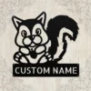 Custom Squirrel Metal Sign Personalized Name Wildlife Garden Wall Art Decor Gift Custom squirrel metal sign in 16 gauge steel with personalized name for wildlife garden wall decor, farmhouse, cabin, patio, porch and gift art.