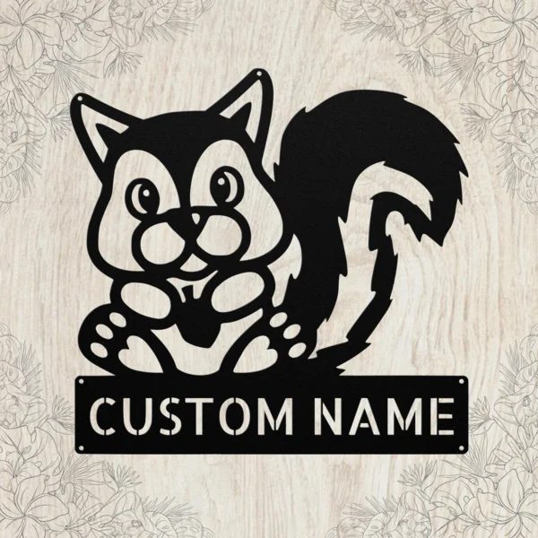 Custom Squirrel Metal Sign Personalized Name Wildlife Garden Wall Art Decor Gift Custom squirrel metal sign in 16 gauge steel with personalized name for wildlife garden wall decor, farmhouse, cabin, patio, porch and gift art.