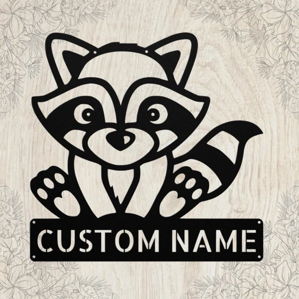 Custom Raccoon Metal Sign Personalized Name Wildlife Nature Wall Art Decor Gift Custom raccoon metal sign in 16 gauge steel with personalized name for wildlife wall decor, cabin, farmhouse, garden, nature lover and gift art.