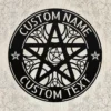 Custom Pentacle Metal Sign Personalized Name Wiccan Pagan Wall Art Decor Gift Custom pentacle metal sign in 16 gauge steel with personalized name for Wiccan Pagan wall decor, altar, garden, spiritual space and gift art.