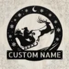 Custom Santa Sleigh Metal Sign Personalized Family Name Christmas Wall Decor Custom Santa sleigh metal sign in 16 gauge steel with personalized family name for Christmas wall decor, front porch, fireplace, home and holiday gift.