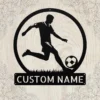 Custom soccer metal sign in 16 gauge steel with personalized player name for football wall decor, soccer bedroom, team room, gym and sports gift.