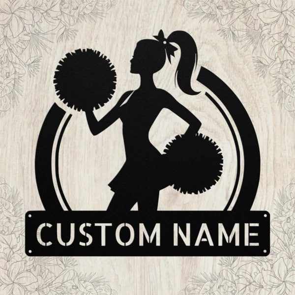 Custom Cheerleader Metal Sign Personalized Name Cheer Team Wall Art Decor Gift Custom cheerleader metal sign in 16 gauge steel with personalized name for cheer team wall decor, cheerleader bedroom, gym, studio and gift art.