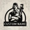 Custom Plumber Metal Sign Personalized Name Plumbing Professional Office Art Gift Custom plumber metal sign in 16 gauge steel with personalized name for plumbing office wall decor, workshop, garage, business and professional gift.