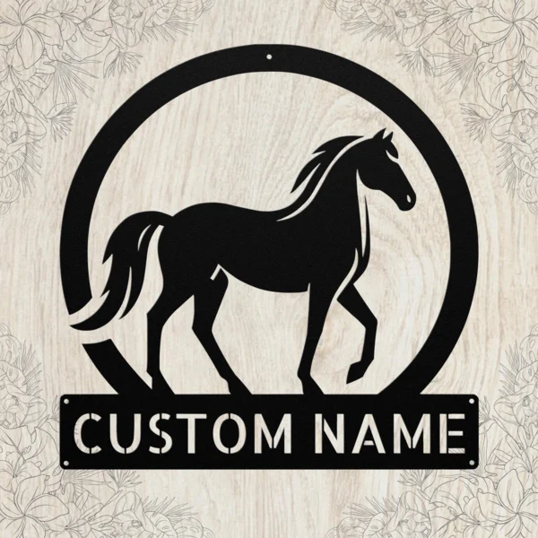 Custom walking horse metal sign in 16 gauge steel with personalized horse name for Tennessee gaited horse wall decor, barn, stable, ranch and equestrian gift.