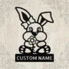 Custom Bunny Metal Sign Personalized Name Easter Nursery Wall Art Decor Gift Custom bunny metal sign in 16 gauge steel with personalized name for Easter nursery wall decor, kids room, garden, farmhouse and bunny lover gift.